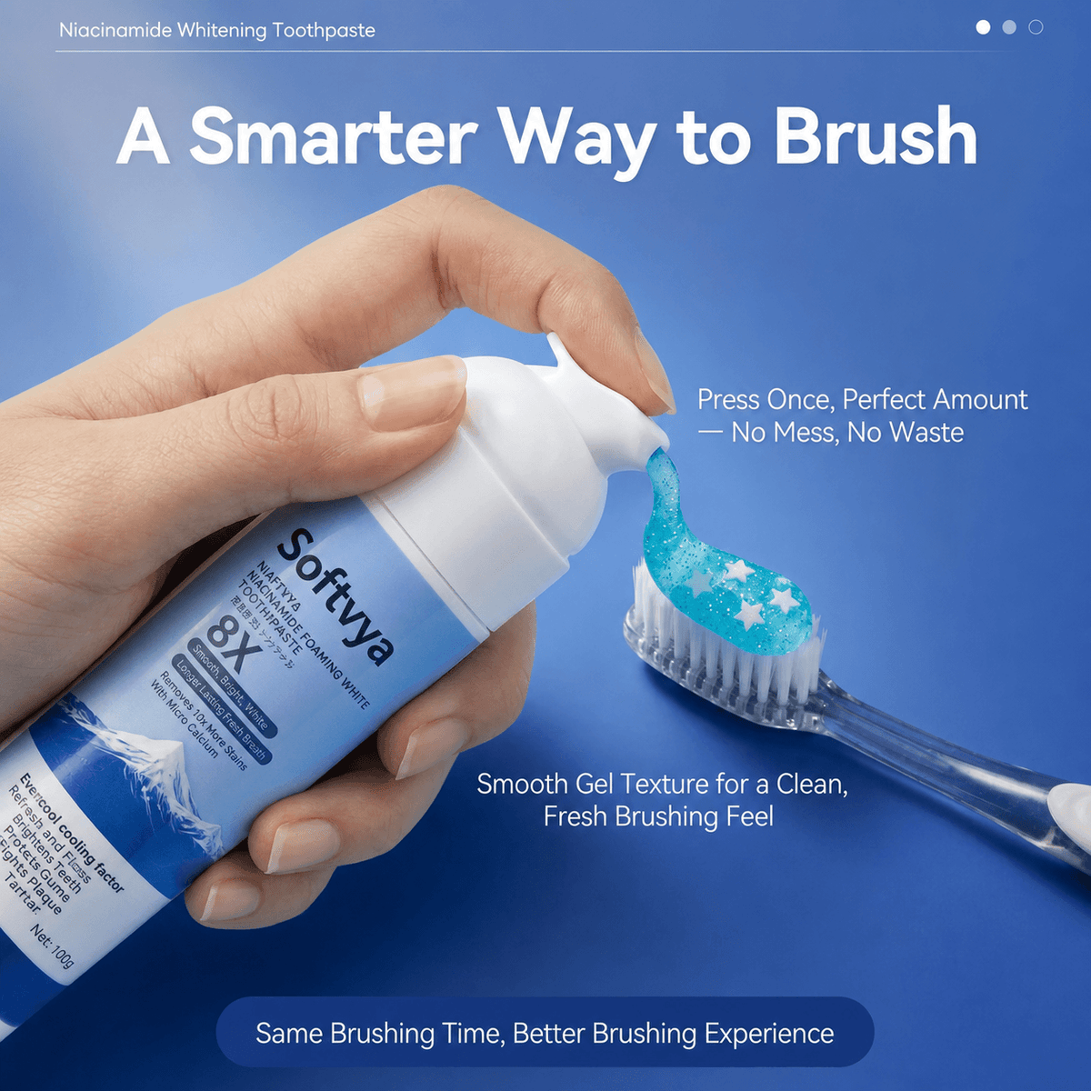Niacinamide Foaming Whitening Toothpaste 8X - Fresh Breath Stain Removal Gentle Teeth Cleaning